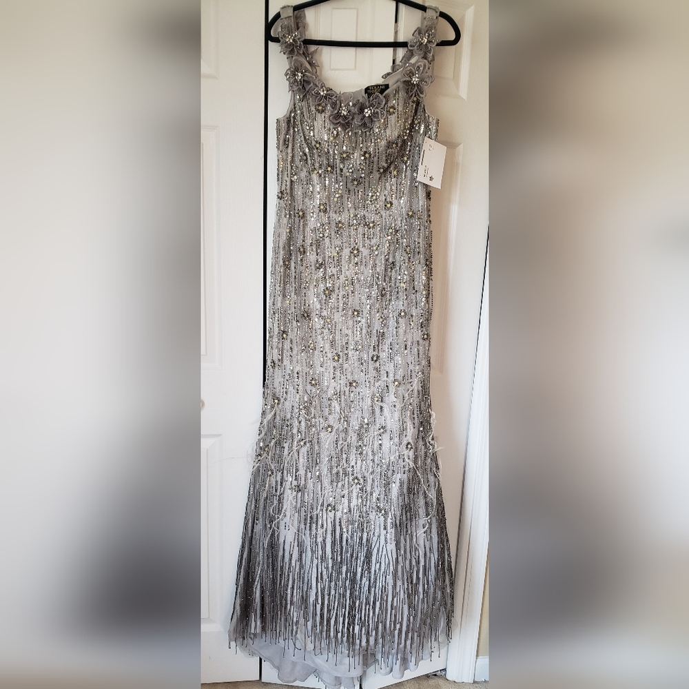Terani Couture Silver Embellished Prom Dress